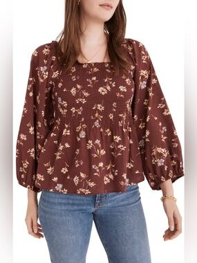 Madewell Lucie Smocked Peplum Top NWT , sz : 2
